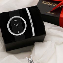 JOKER & WITCH Women Black & Silver-Toned Sparkly Night Love Triangle Watch Gift Set JWLT56-image-60