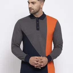 Kalt Men Navy Blue Colourblocked Polo Collar T-shirt-image-83