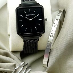JOKER & WITCH Women Black & Silver-Toned Northern Light Love Triangle Watch Gift Set JWLT180-image-37