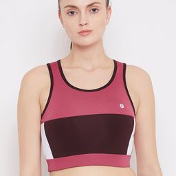 ATHLISIS Burgundy & Maroon Colourblocked Non-Wired Lightly Padded Workout Bra AWBT09-picture-24