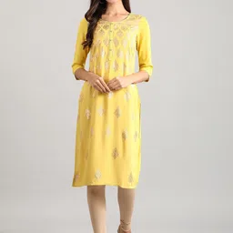 AURELIA Yellow Ethnic Motifs Printed Kurta-image-50