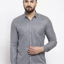 JAINISH Men Grey & White Regular Fit Striped Casual Shirt-picture-2