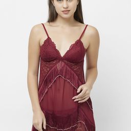 FashionRack Maroon Self Design Baby Doll-image-25