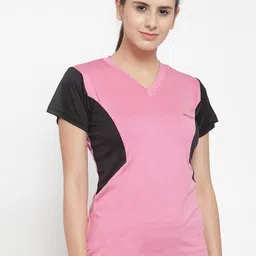 Boston Club Women Pink & Black Colourblocked V-Neck T-shirt-image-73