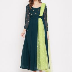 PANIT Women Green Embellished Maxi Dress With Dupatta-image-59