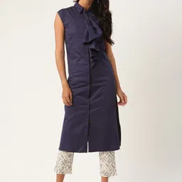 ROOTED Navy Blue Shirt Collar Tunic-picture-58