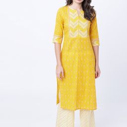 Vishudh Women Yellow Printed Straight Kurta-29