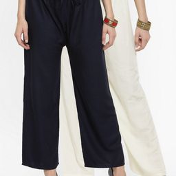 Clora Creation Women Pack Of 2 Navy Blue & Off-White Solid Straight Palazzos-13