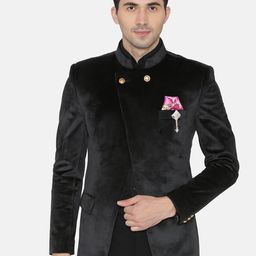 Wintage Men Black Single-Breasted Velvet Blazer-picture-2