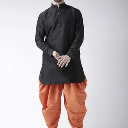 DEYANN Men Black & Orange Solid Kurta with Patiala-picture-5