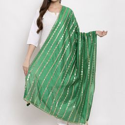 Clora Creation Green & Gold-Coloured Striped Dupatta-50