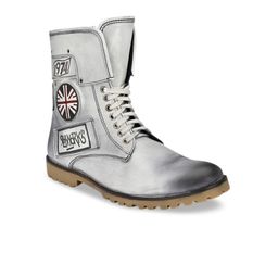 Eego Italy Men White Solid Synthetic Leather High-Top Flat Boots-picture-57