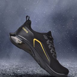 Campus Men Black Mesh Marking Lace-up Running Shoes-13