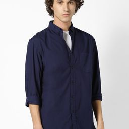 Celio Men Navy Blue Regular Fit Solid Casual Shirt-image-61