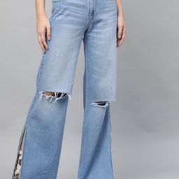 STREET 9 Women Blue Flared Mid-Rise Slash Knee Stretchable Jeans-image-51