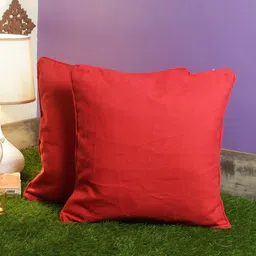 Soumya Set of 2 Red Solid Square Cushion Covers-13