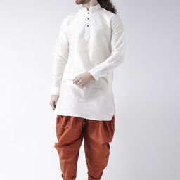 DEYANN Men White & Orange Solid Kurta with Patiala-image-71