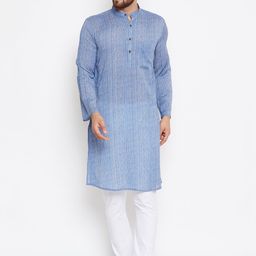 even Men Blue & White Striped Straight Kurta-image-38