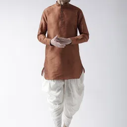 DEYANN Men Orange & Off-White Solid Kurta with Patiala-image-62