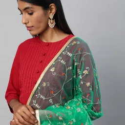 flaher Sea Green Embroidered Dupatta with Zari-48
