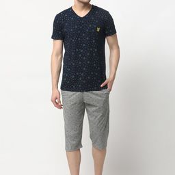 VIMAL JONNEY Men Navy Blue & Grey Printed Night suit-image-98