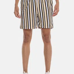 Campus Sutra Men Beige Striped Regular Fit Shorts-image-25
