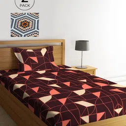 KLOTTHE Multi Geometric 210 TC Cotton 2 Single Bedsheet with 2 Pillow Covers-picture-35