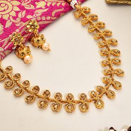 Fida Gold-Plated Stone-Studded Handcrafted Temple Jewellery Set-picture-34