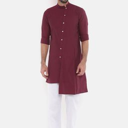 Freehand by The Indian Garage Co Men Maroon Solid Straight Kurta-image-92