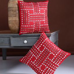 Alina decor Red Set of 2 Embellished Square Cushion Covers-20