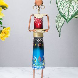 Golden Peacock Blue & Red Rajasthani Working Lady Figurine Showpiece-95