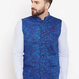 even Men Blue Printed Woven Nehru Jacket-picture-17