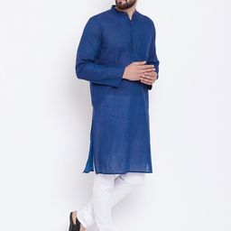 even Men Blue Woven Design Straight Kurta-image-78