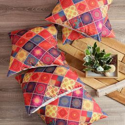 Soumya Multicoloured Set of 5 Self Design Square Linen Cushion Covers-11