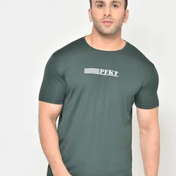 PERFKT-U Men Green Printed Hydra-Cool Antimicrobial Round Neck T-shirt-image-3