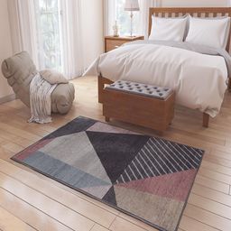 Status Grey & Pink Geometric Printed Anti-Skid Carpet-35