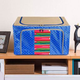 Kuber Industries Blue & Beige Printed Saree Organiser-35