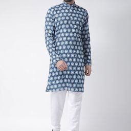 Hangup Men Blue & White Printed Kurta with Pyjamas-picture-16