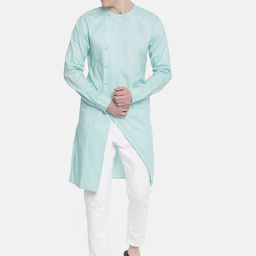 Freehand by The Indian Garage Co Men Turquoise Blue Solid Straight Kurta-image-21