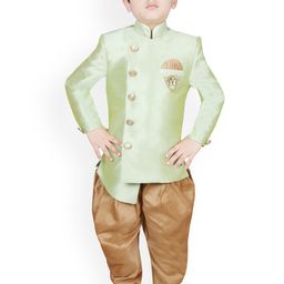 SG YUVRAJ Boys Sea Green & Gold-Coloured Solid Silk Sherwani-picture-14