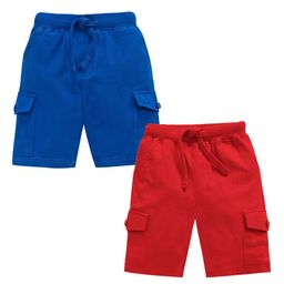 KiddoPanti Boys Pack Of 2 Solid Regular Fit Cargo Shorts-4