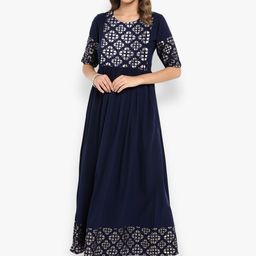 Janasya Women Navy Blue Printed Anarkali Kurta-picture-22