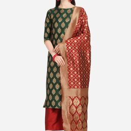 Kvsfab Green & Red Silk Blend Unstitched Dress Material-image-47