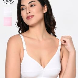 Bodycare Pack Of 2 White & Pink Solid Non-Wired Non Padded Cotton Everyday Bra 1581WPIW-7