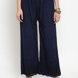 Clora Creation Women Navy Blue Straight Embroidered Palazzos-image-51