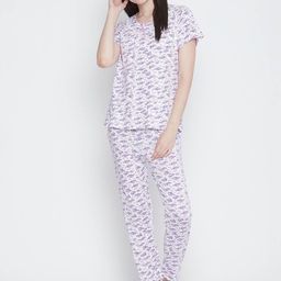 Camey Women Purple & White Printed Night suit-image-82