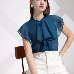 her by invictus Mandarin Collar Ruffles Top-image-99