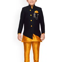 Aj DEZInES Boys Black & Gold-Toned Sherwani Set-picture-42