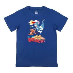 TomJerry Boys Blue Printed Round Neck Pure Cotton T-shirt-12