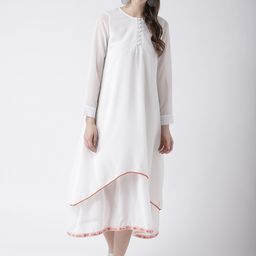 DODO & MOA Women Off-White Solid A-Line Dress-image-64
